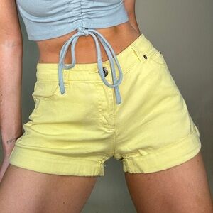 Butter Yellow French Connection Cuffed High Waisted Jean Shorts